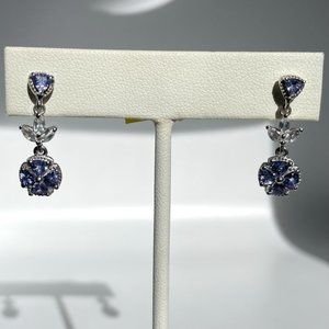 Tanzanite and Natural White Topaz Flower Dangle Earrings